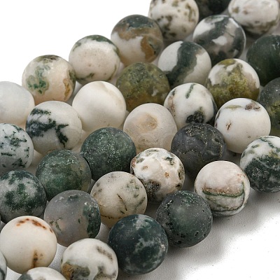 Natural Tree Agate Frosted Agate Round Gemstone Beads Strands G-O151-01-8mm-1