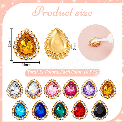 110Pcs 11 Colors Glass Rhinestone & Zinc Alloy Cabochons GLAA-GA0002-35-1