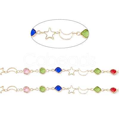 Handmade Eco-friendly Brass Moon & Star & Flat Round Link Chain CHC-E025-53G-1