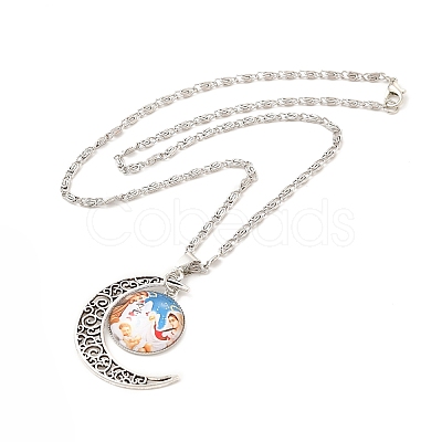 Glass Religion Fairy with Crescent Moon Pendant Necklace NJEW-P270-01D-1
