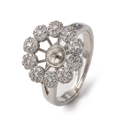 Flower Brass Micro Pave Clear Cubic Zirconia Cuff Ring Settings KK-D378-32P-1