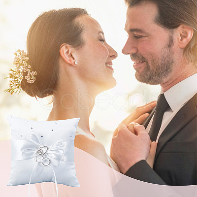 Square Polyester with Tribute Silk Wedding Finger Ring Display Pillow DIY-GF0014-14-1