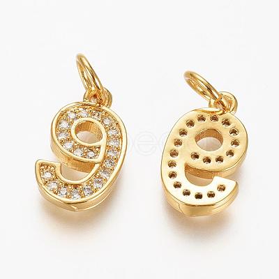 Brass Micro Pave Clear Cubic Zirconia Charms ZIRC-L092-09-G-1