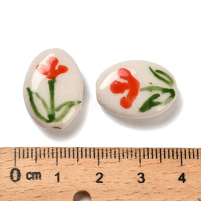 Flower Theme Printed Handmade Porcelain Beads LAMP-D303-06E-01-1