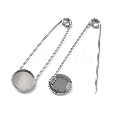 304 Stainless Steel Safety Pin Brooch Base Settings STAS-A142-02B-P-1
