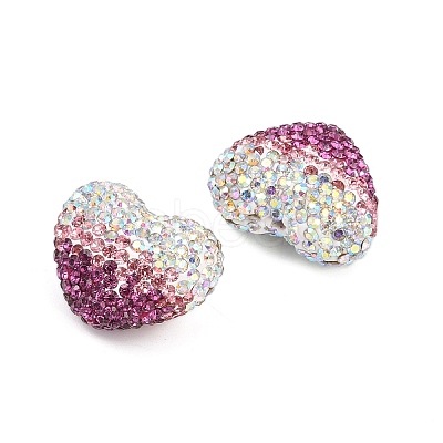 Gradient Color Heart Shaped Polymer Clay Rhinestone Beads CLAY-NH0002-03F-1