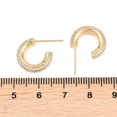 C-Shaped Brass Clear Cubic Zirconia Stud Earrings EJEW-A156-11A-G-1