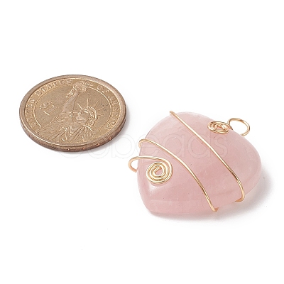 Natural Rose Quartz Copper Wire Wrapped Pendants PALLOY-JF02042-01-1