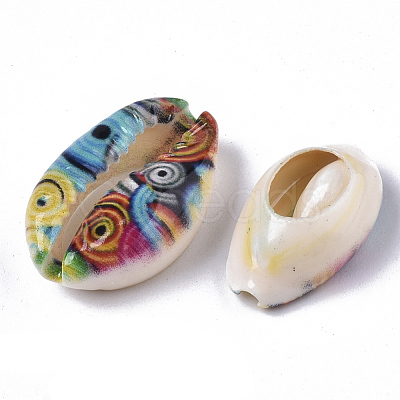 Printed Natural Cowrie Shell Beads X-SSHEL-R047-01-D05-1