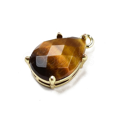 Natural Tiger Eye Faceted Pendants G-M431-16G-08-1