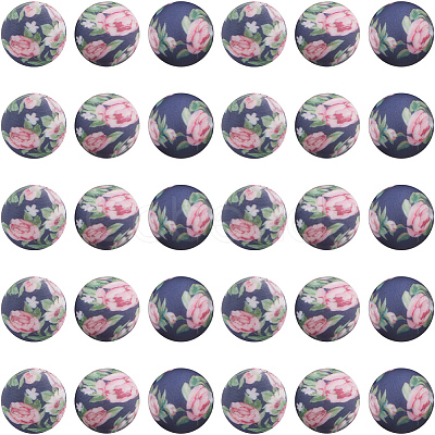 30pcs Round with Flower Pattern Silicone Focal Beads SIL-SC0002-03D-1