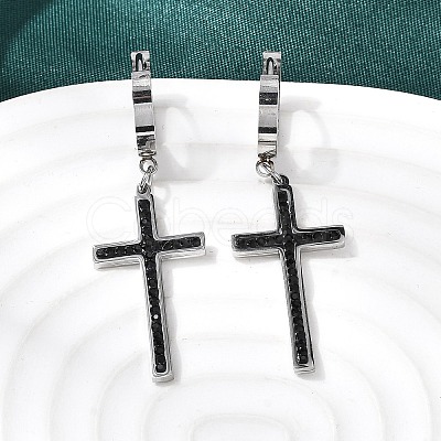 Cross 304 Stainless Steel Polymer Clay Rhinestones Hoop Earrings EJEW-G453-11P-01-1