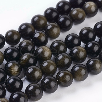Natural Golden Sheen Obsidian Beads Strands X-G-C076-10mm-5-1