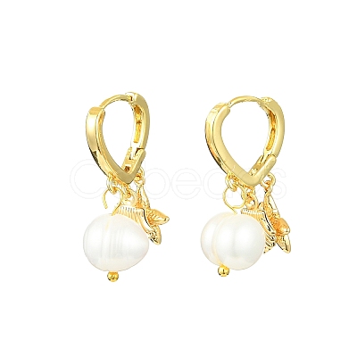 Starfish & Shell & Natural Pearl Drop Huggie Hoop Earrings EJEW-SZ0001-61-1