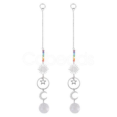 2Pcs Brass Sun Moon Star Hanging Ornaments HJEW-TA00371-1