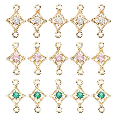 15Pcs 3 Colors Brass Pave Cubic Zirconia Connector Charms KK-CA0003-86-1