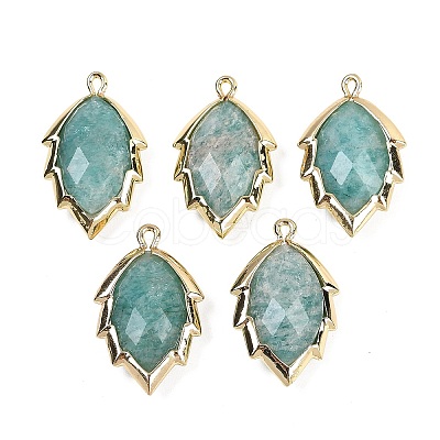 Natural Amazonite Faceted Leaf Pendants G-I375-04G-02-1