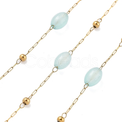 Natural Dyed Jade & 304 Stainless Steel Beads Link Chains CHS-K021-08B-04-1
