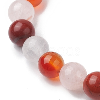 8mm Round Natural Red Jasper & Rose Quartz & Carnelian & Quartz Crystal Beaded Stretch Bracelets for Women BJEW-JB10625-04-1
