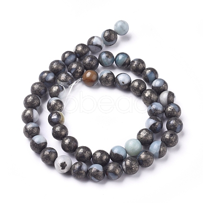 Assembled Synthetic African Pyrite and Flower Amazonite Beads Strands G-D0006-C14-8mm-1