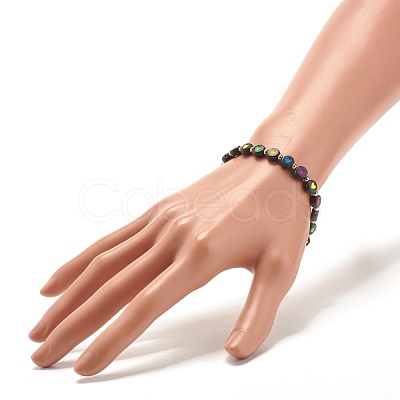 Flat Round with Heart Beaded Stretch Bracelet for Women BJEW-JB07552-04-1