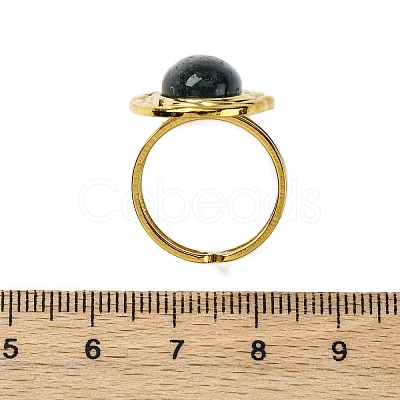 Oval Natural Moss Agate Finger Rings RJEW-M063-01G-07-1