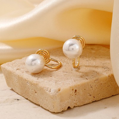 Simple and Elegant Vintage Brass Imitation Pearl Round Clip-on Earrings UF6874-1