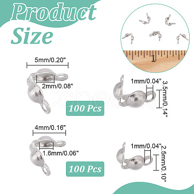 200Pcs 2 Size 304 Stainless Steel Bead Tips STAS-UN0049-85-1