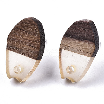 Transparent Resin & Walnut Wood Stud Earring Findings MAK-N032-010A-A03-1