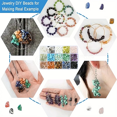 210g 14 Styles Natural Mixed Gemstone Chip Beads and 15g Opaque Glass Chip Beads Kits G-YW0002-37-1