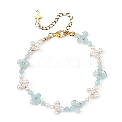 Copper Wired Shell Pearl & Natural Dyed Yellow Jade Beaded Bracelets for Women BJEW-JB13914-1