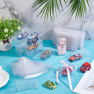 200Pcs Folding Transparent PVC Candy Treat Gift Boxes CON-WA0001-02-1