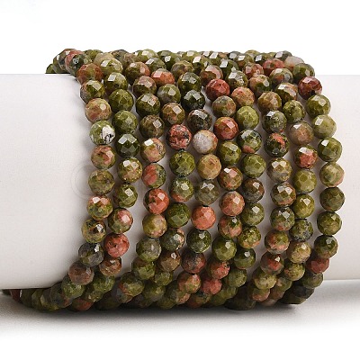 Natural Unakite Beads Strands G-B171-C03-4mm-1