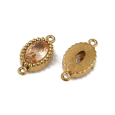 Ion Plating(IP) 304 Stainless Steel Cubic Zirconia Oval Links Connector Charms STAS-K256-22G-09-1