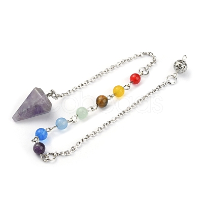 Chakra Natural Amethyst Hexagonal Pointed Dowsing Pendulums FIND-WH0144-05C-1