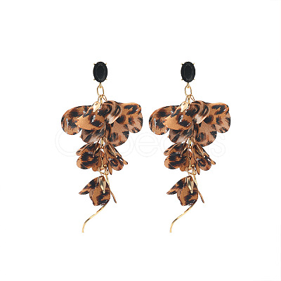 Bohemian Style Alloy & Leopard Print Cloth Stud Earrings FS-WG62249-02-1