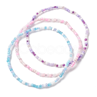 3Pcs 3 Style Glass Seed Beaded Anklets Set AJEW-AN00541-1