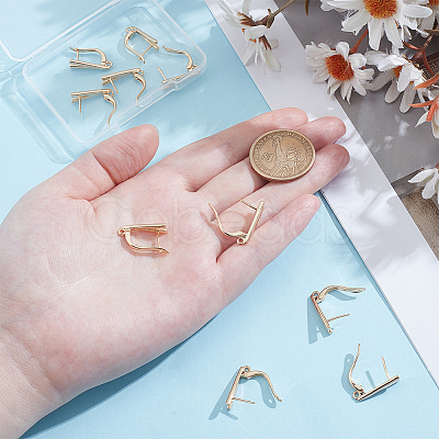 5Pairs V-shaped Rack Plating Brass Hoop Earring Findings with Latch Back Closure and Horizontal Loop KK-ME0002-47-1