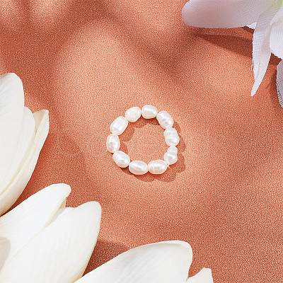 1Pc Natural Pearl Beaded Stretch Finger Ring for Women RJEW-AN0001-02-1