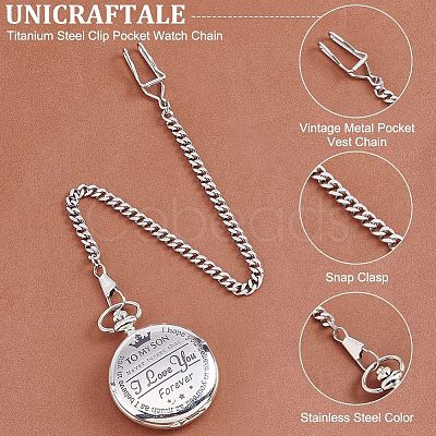 Unicraftale 2Pcs Titanium Steel Clip Pocket Watch Chain DIY-UN0003-64-1