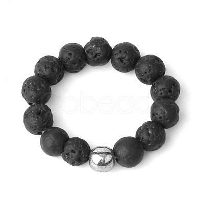 4MM Round Natural Lava Rock Beaded Stretch Rings VM0712-9-1