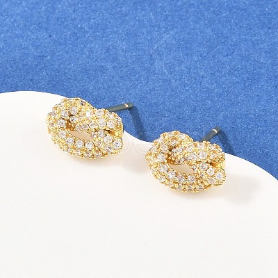 knot Brass Micro Pave Cubic Zirconia Stud Earrings EJEW-C174-01G-06-1