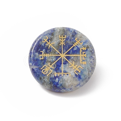 Natural Gemstone Flat Round with Norse Paganism Pattern Brooch Pin JEWB-BR00087-1