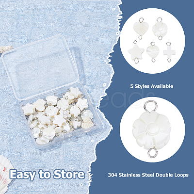 50Pcs 5 Styles Natural Freshwater Shell Connector Charms PALLOY-HS00009-1