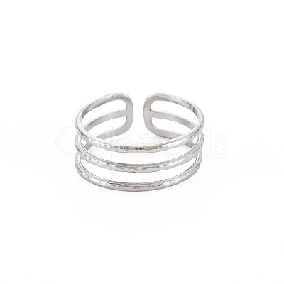Non-Tarnish 304 Stainless Steel Triple Line Open Cuff Ring for Women RJEW-S405-232P-1