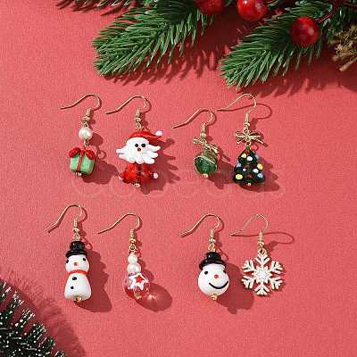 4 Sets 4 Styles Lampwork & Alloy Enamel Dangle Earrings Set EJEW-TA00228-1