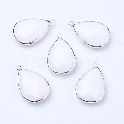 Silver Color Plated Brass Glass Teardrop Pendants GLAA-M006-A-22S-1