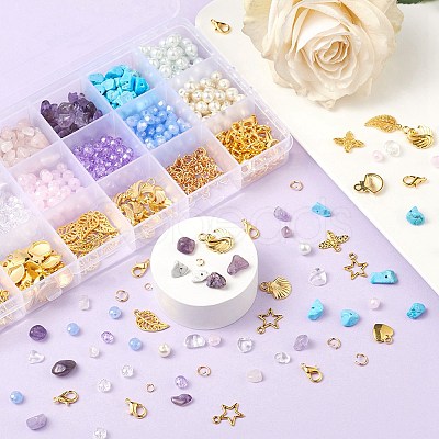 DIY Mixed Stone Chip & Glass Beads Jewelry Set Making Kit DIY-FS0002-34-1