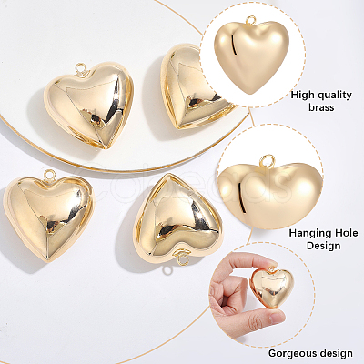 5Pcs Heart Brass Pendants KK-BBC0025-58C-1