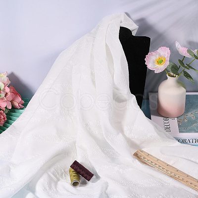 Floral Embroidered Cotton Fabric DIY-WH0786-55-1